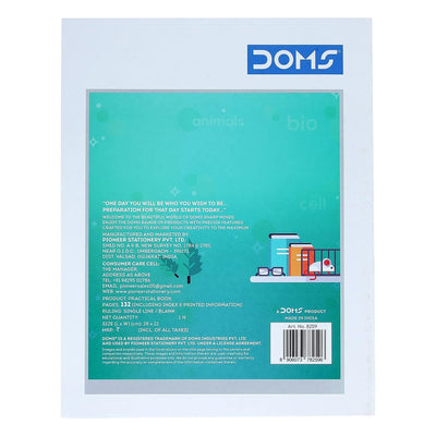 Doms Biology Practical Book | One side Ruled and One Side Plain | 132 Pages | 28 x 22 cm | Pack of 6