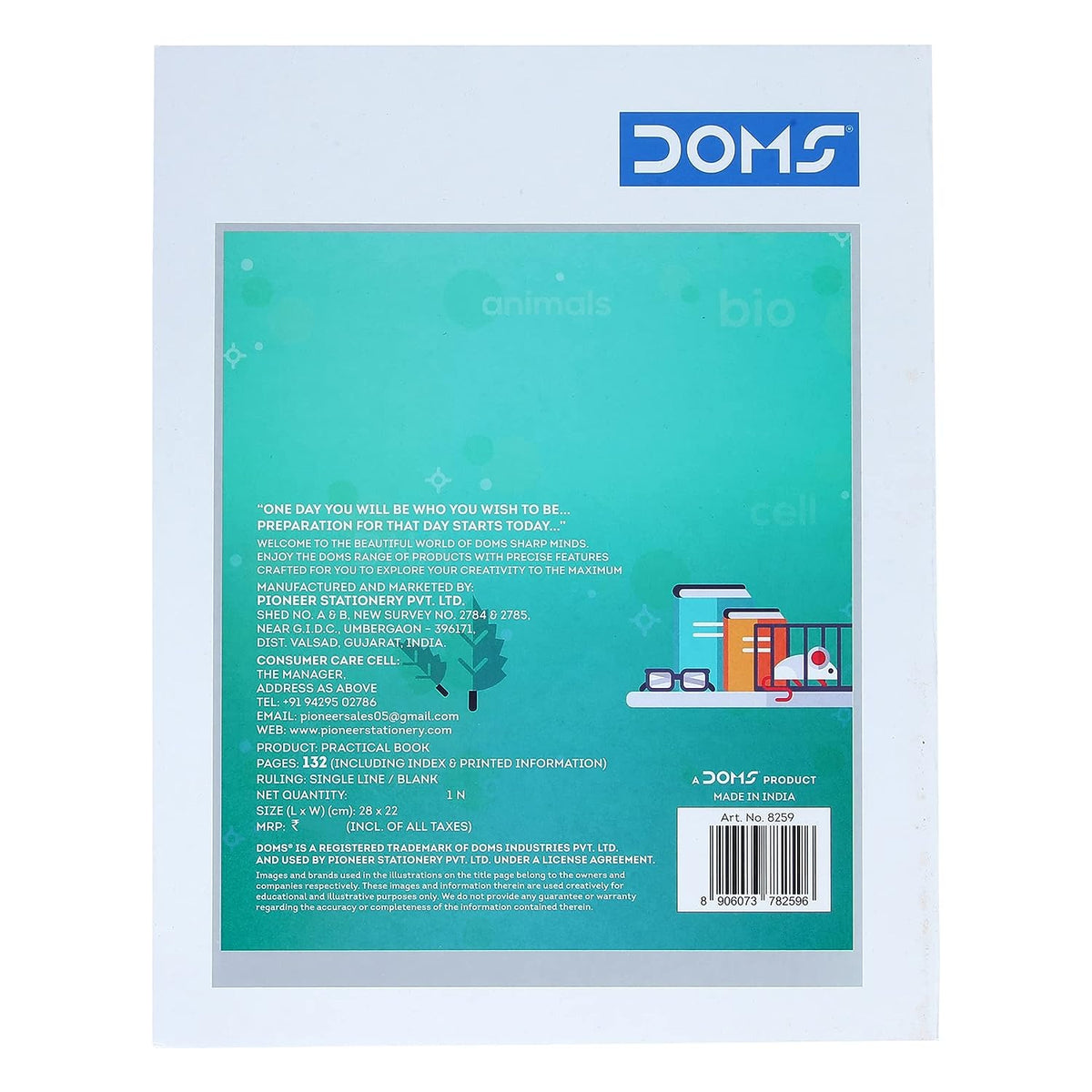 Doms Biology Practical Book | One side Ruled and One Side Plain | 132 Pages | 28 x 22 cm | Pack of 6