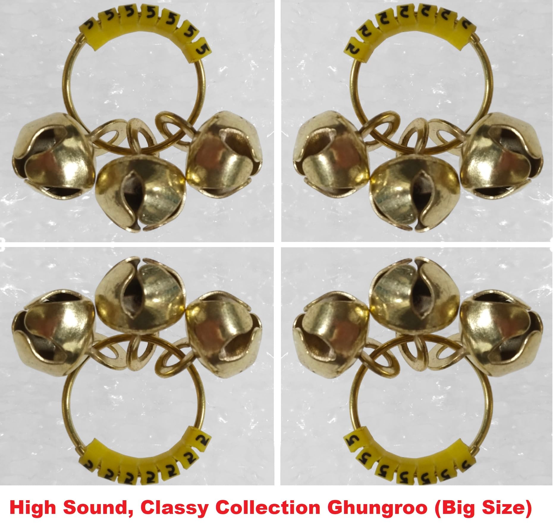 (Big Size, High Sound) Classy Looks Ghungroo Bells Finger Clapping Ring Yellow Kadi (Non Brass) Home Temple Pooja Aarti Bhajan Ganapati Ganesh Navratri Festivals Musical Gifting Goddess Chiming (10)