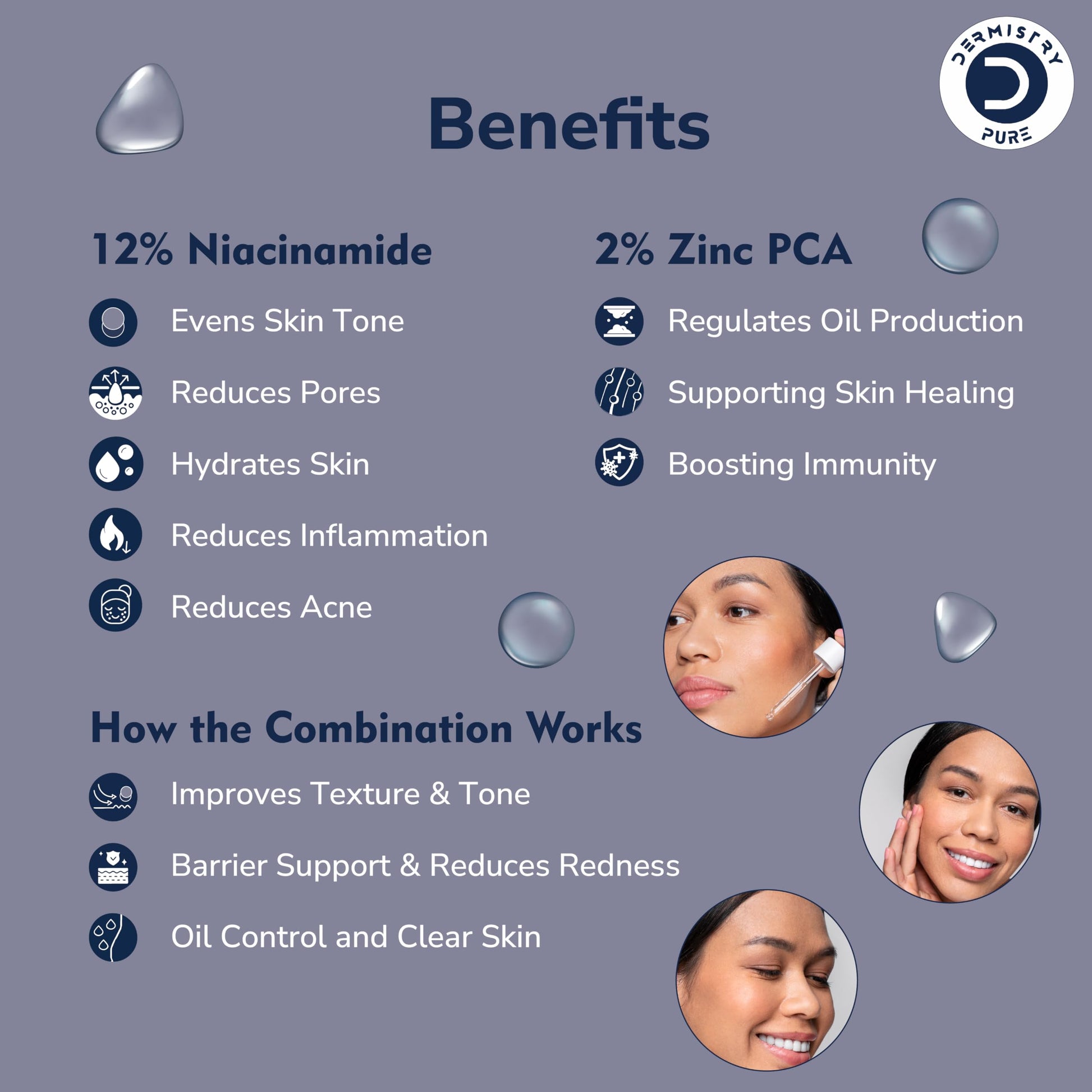 Dermistry Pure 12% Niacinamide 2% Zinc Face Serum Controls Oil Blemishes Minimizes Pores Evens Tone, Removes Dark Spots Acne Marks Scars & Pimples,Skin Lightening Brightening Glowing UV Protection 30ml