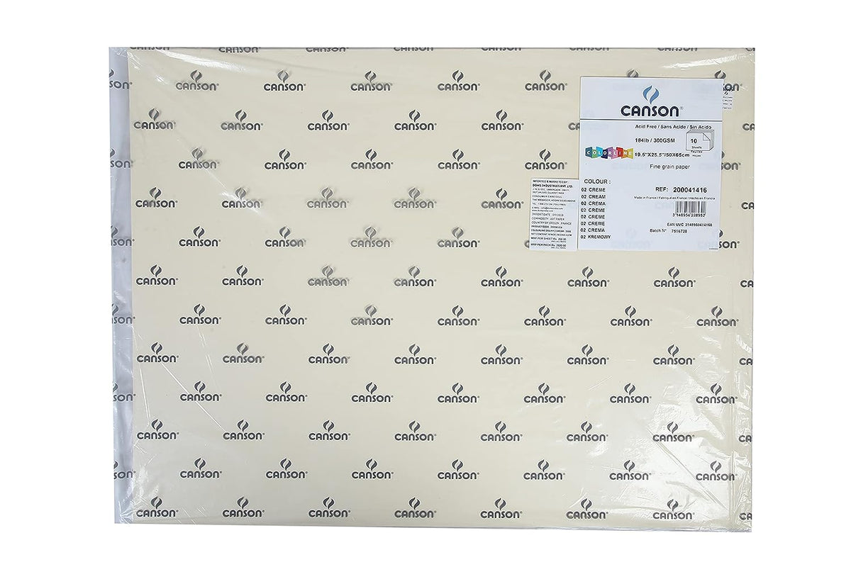 Canson Colorline 300 GSM Grainy 50 x 65 cm Coloured Drawing Paper Sheets(Cream, 10 Sheets)