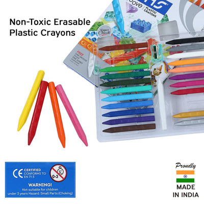 Doms Groove Non - Toxic Erasable Plastic Crayon Set With Case - 24 Assorted Shades - Plastic Crayon 28 Shades Round Tin