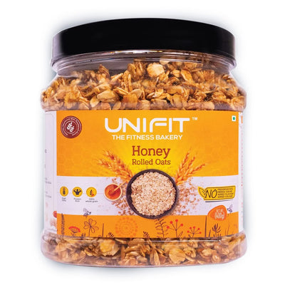 UNIFIT Honey Rolled Oats | Honey Oats | Healthy Breakfast | Rich Source of Protein & High Fiber Oats | Whole grain Oats | 400g | Pack of 1