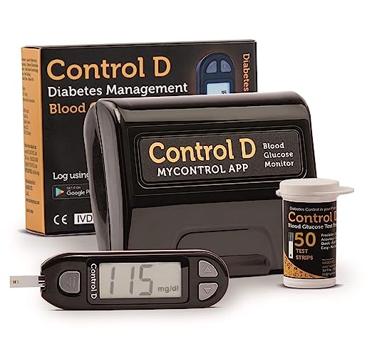 Control D Glucometer with 50 strips of Blood Glucose Monitor (Black )