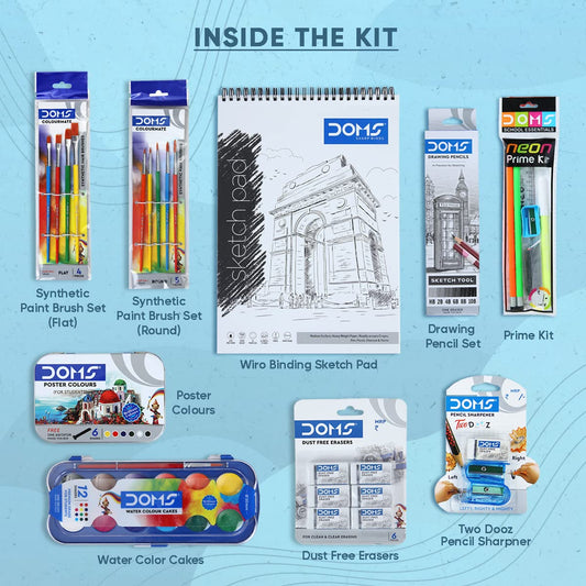 DOMS Painting Smart Kit Mega Gift Pack | Painting Set for Kids | Best for School, College & Office | 21 Assorted Items | Color Pencil, Sketching Pencil, Watercolor, Drawing Book | DOMS Stationery