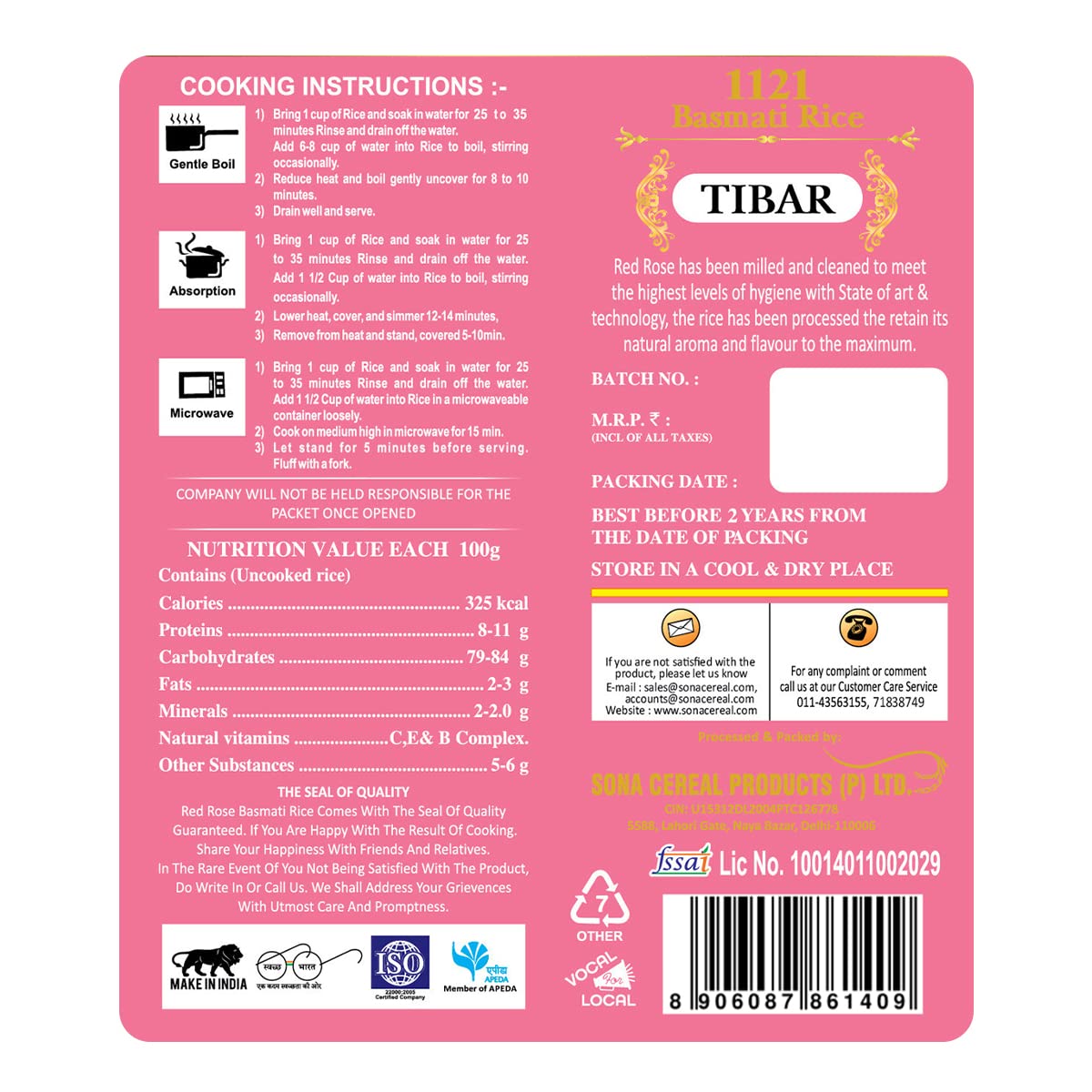 Red Rose Tibar Basmati Rice 1Kg, Perfectly Aged, Grain with Rich Aroma, Best Indian Basmati Rice