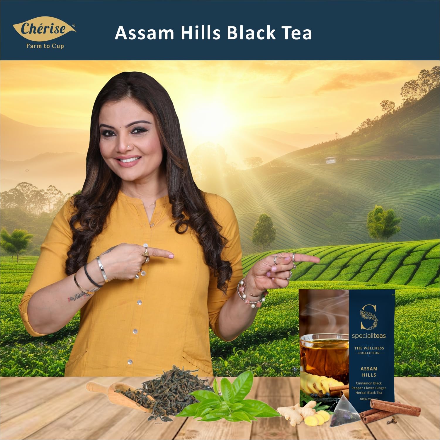 Cherise Specialiteas Assam Hills Cinnamon Black Pepper Cloves Ginger Herbal Black Tea (2 g x 25 Pyramid Tea Bags)
