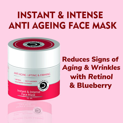 Dermistry Anti Aging Instant Skin Firming Lifting Tightening Retinol Blueberry Vit E Face Pack Mask For Ageing Fine Lines Wrinkles - 50ml