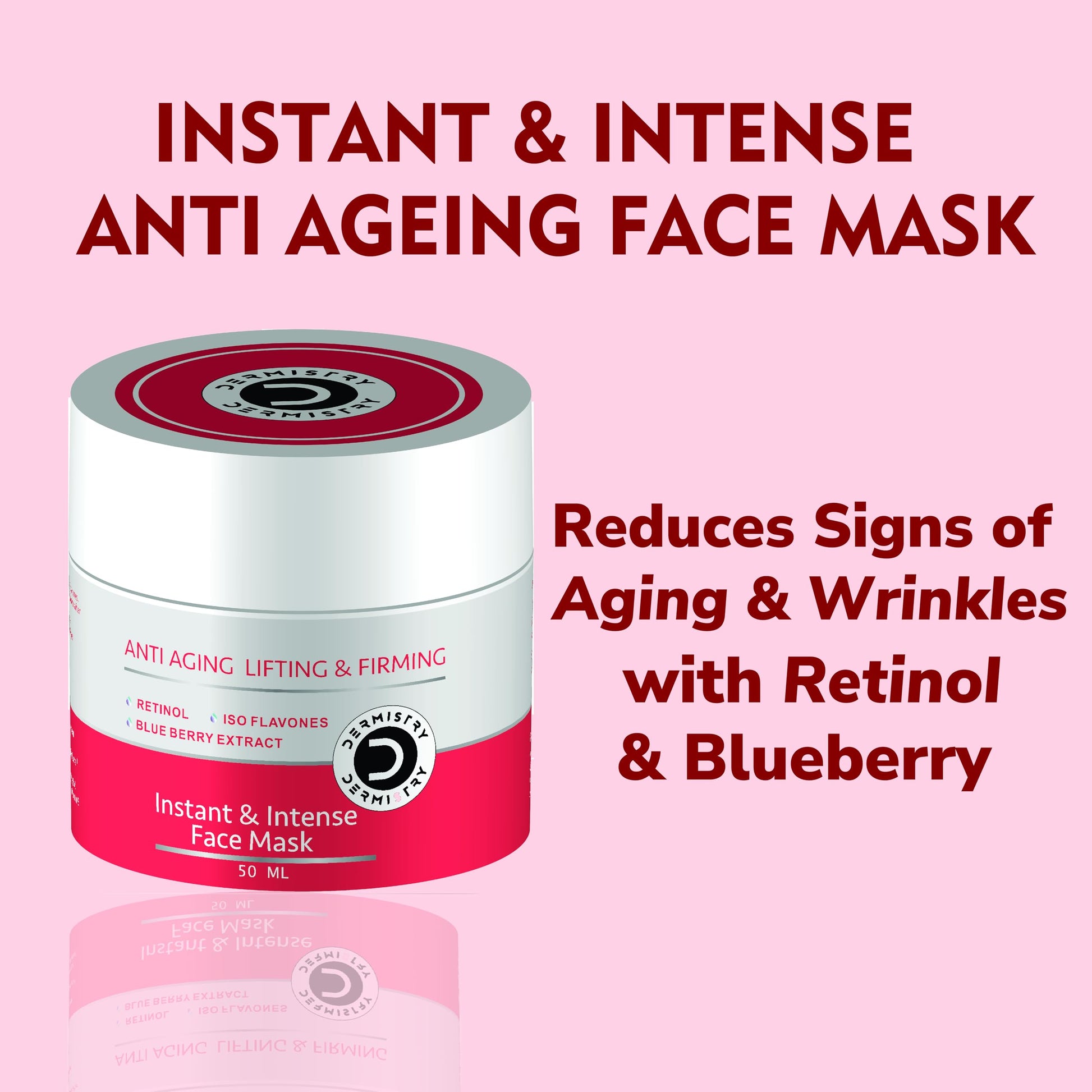 Dermistry Anti Aging Instant Skin Firming Lifting Tightening Retinol Blueberry Vit E Face Pack Mask For Ageing Fine Lines Wrinkles - 50ml
