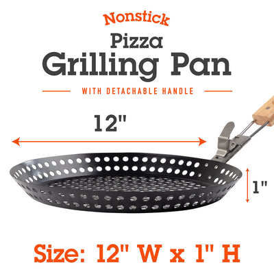 Camerons Products Non-Stick Pizza Grilling Pan with Holes, Extra High Walls & Removable Handle - Use for Vegetables, Seafood, Shish Kebab.
