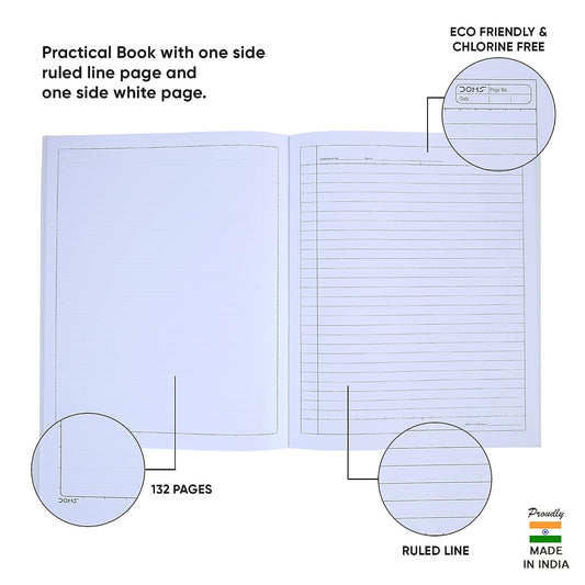 Doms Biology Practical Book | One side Ruled and One Side Plain | 132 Pages | 28 x 22 cm | Pack of 6