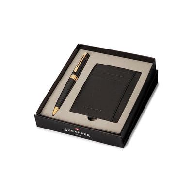 Sheaffer Gift Set 300 Ballpoint Pen with Credit Card Holder Glossy Black with Gold Trims | Pen Set for Gift