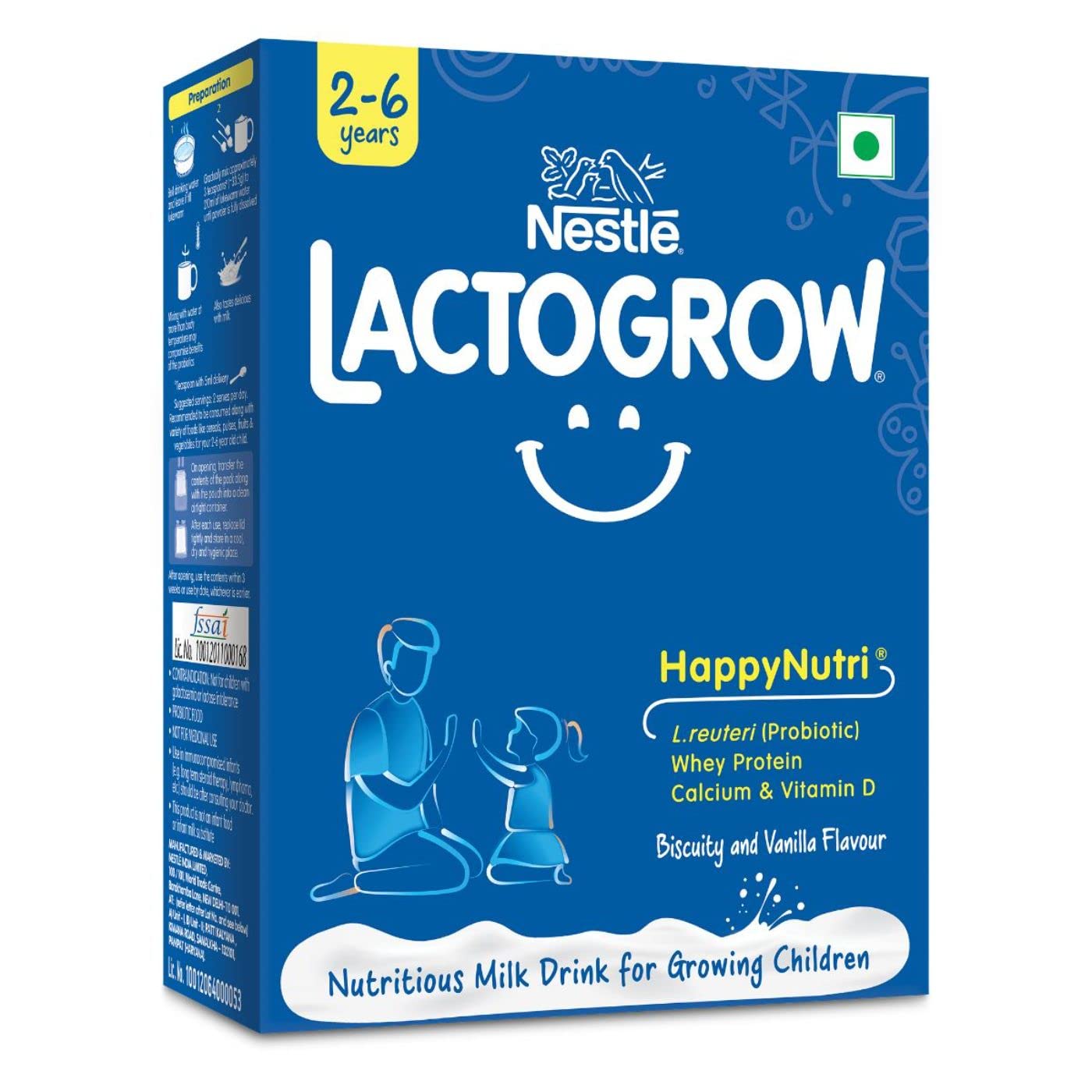 Nestlé LACTOGROW Nutritious Milk Drink (2-6 Years)- 400g Bag-In-Box Pack (Biscuity and Vanilla Flavour)