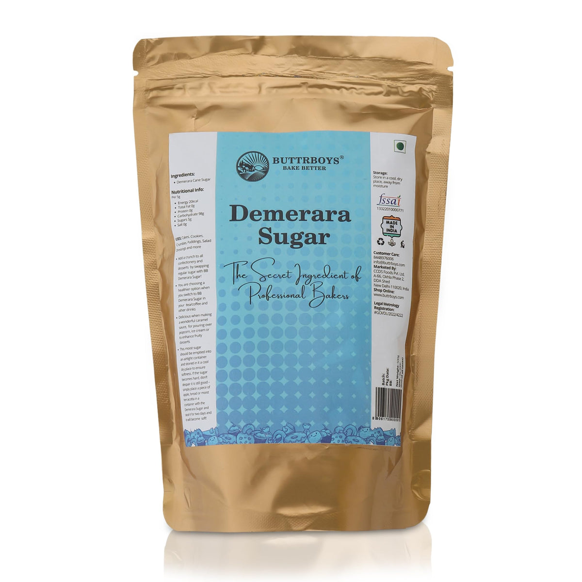 ButtrBoys Demerara SugarNatural Brown Sugar, Healthy & Wholesome | Powdered Brown Sugar for Baking, Tea, & Coffee, 500 Grams