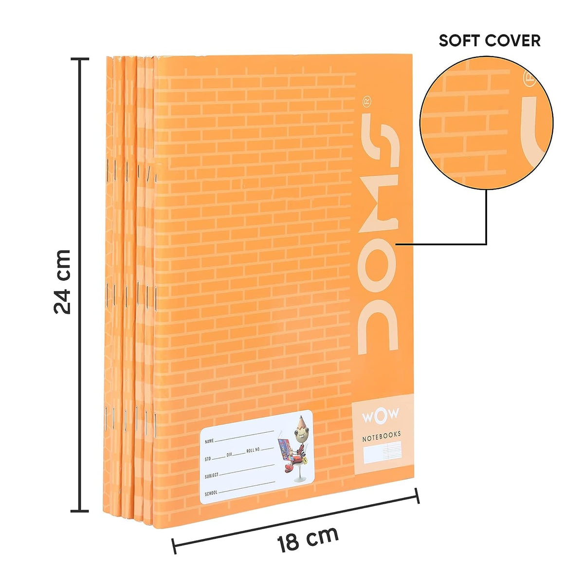 Doms Brown Cover Notebook | Red & Blue With Gap Interleaf | 57GSM | 172 Pages | 18 x 24 cm | Pack of 6