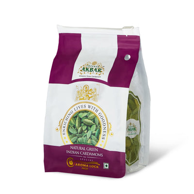Emperor Akbar Whole Cardamom (Elaichi)- 100Gram - Green Cardamom In Superior Aroma-Lock Pack (Purple Grade - 8Mm Above)