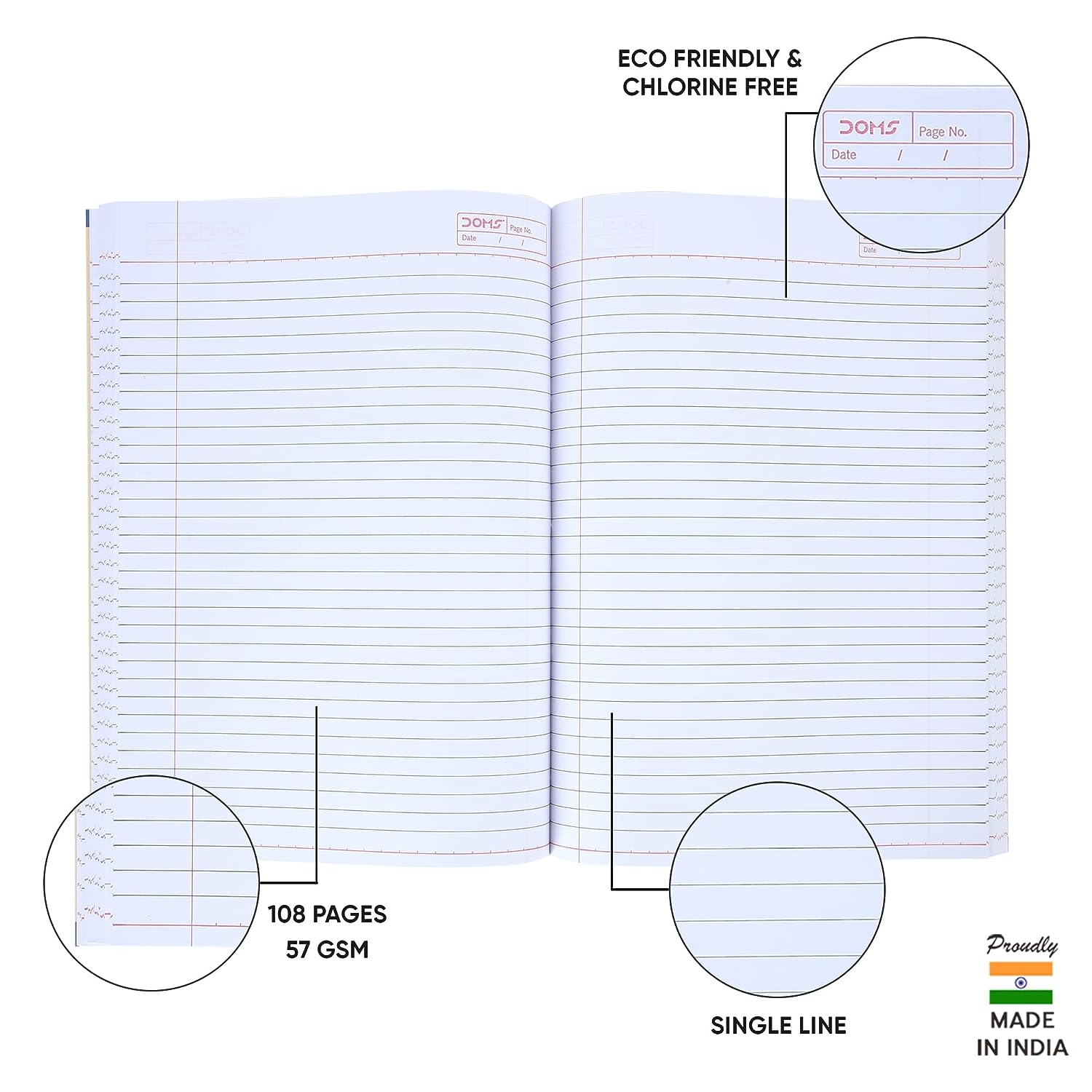 Doms Martial Arts Series Notebook | A4 | Single Line | 57GSM | 108 Pages | 21 x 29.7 cm | Pack of 12