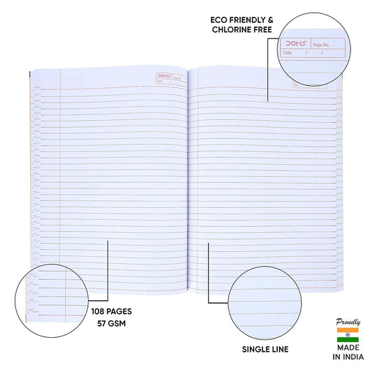 Doms Martial Arts Series Notebook | A4 | Single Line | 57GSM | 108 Pages | 21 x 29.7 cm | Pack of 12