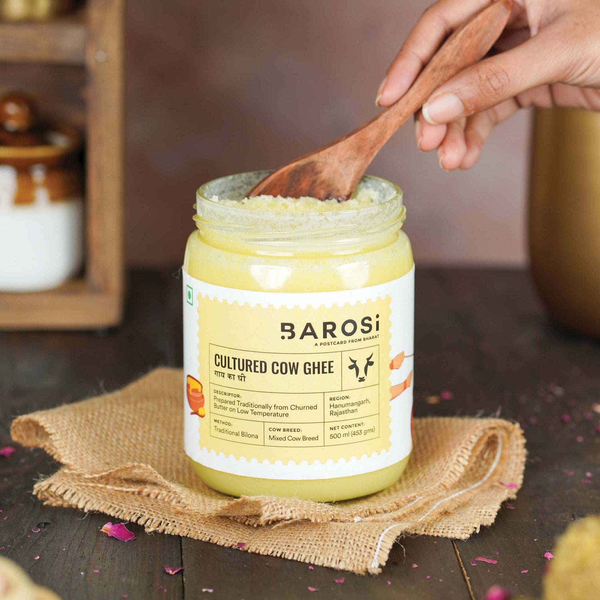 Barosi Premium Cultured Desi Cow Ghee 1 Litre (Combo Pack of 2 * 500ml) | Vedic Bilona Method | Churned from Curd | Pure & Natural | Farm Made in Small Batches | Glass Jar Packing