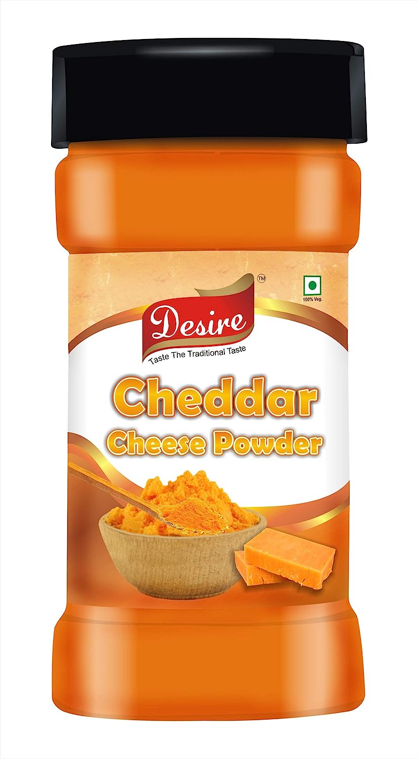 Desire Cheddar Cheese Powder Seasoning for Popcorn, Pasta, Pizza, Nachos, Fries - 100 G