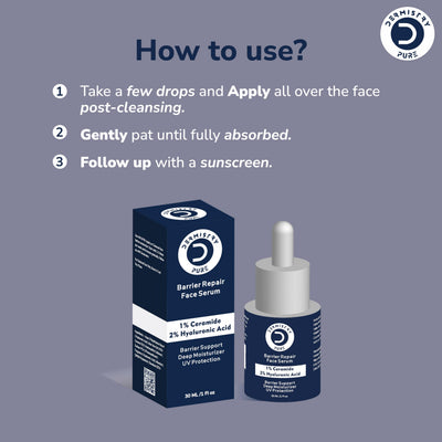 Dermistry Pure 1% Ceramides + 2% Hyaluronic Acid Barrier Repair Face Serum for Sensitive & Dry Skin Glowing Hydrating Soothing Deep Moisturizer UV Protection 30ml