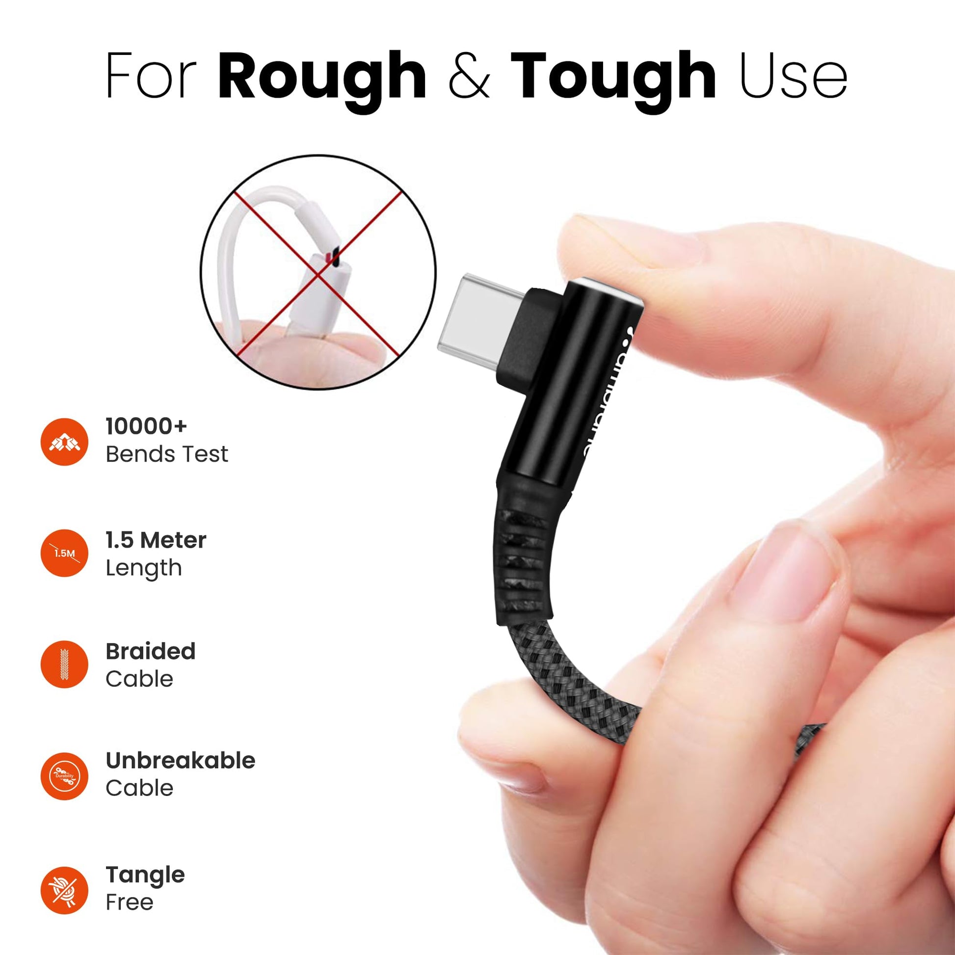 Ambrane 2 in 1 Type-C & Micro USB Cable with 3A Fast Charging Mobile Cable, 480 mbps Data Sync, Quick Charge 3.0, 1m Braided Cable, Compatible with All Type-C & Micro USB Devices (ABDC-10, Black)