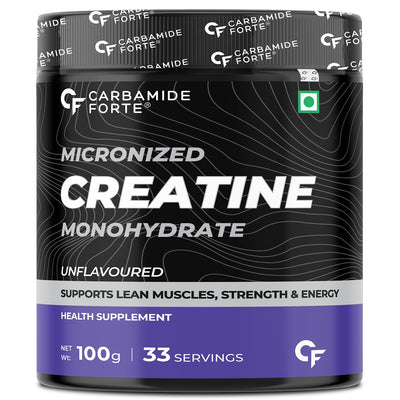 Carbamide Forte Micronised Creatine Monohydrate Powder | Creatine Supplement for Lean Muscle Volumization, Strength & Energy - Unflavoured - 33 Servings - 100g