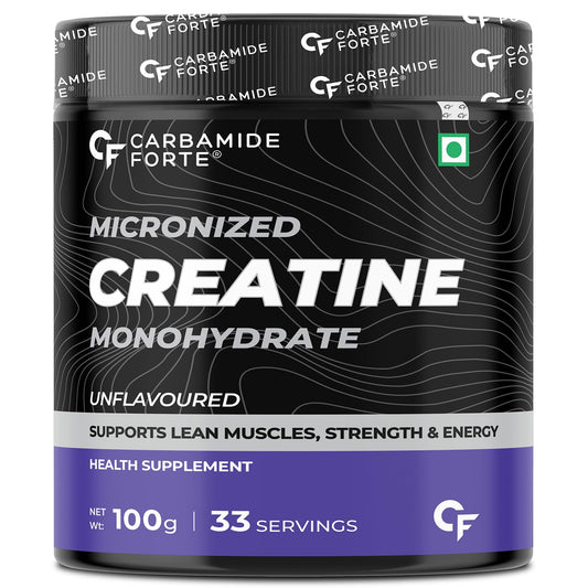 Carbamide Forte Micronised Creatine Monohydrate Powder | Creatine Supplement for Lean Muscle Volumization, Strength & Energy - Unflavoured - 33 Servings - 100g