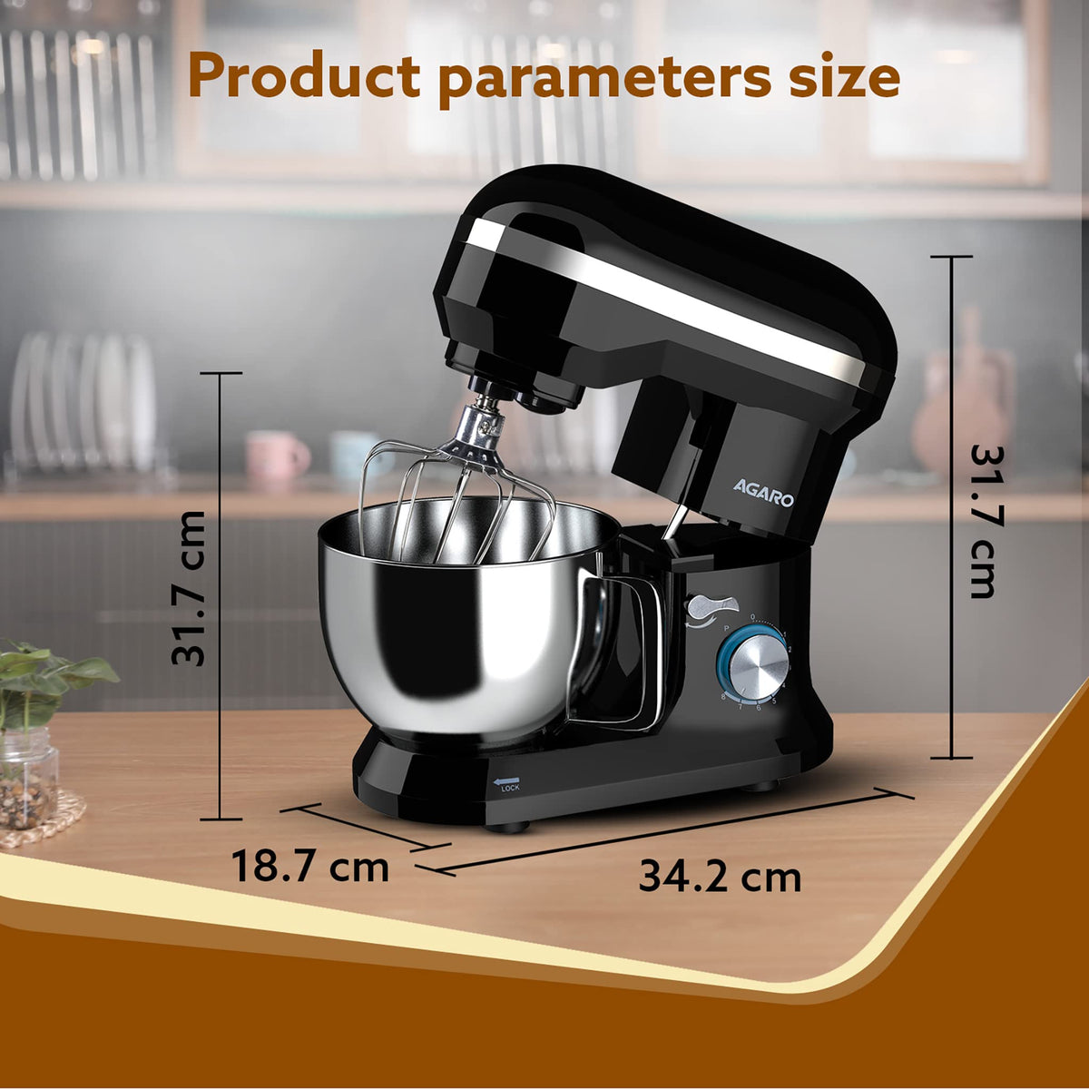 AGARO Royal Stand Mixer 1000W with 5L SS Bowl and 8 Speed Setting I Includes Whisking Cone, Mixing Beater & Dough Hook, and Splash Guard, 2 Years Warranty, (Black) (Indian Plug)