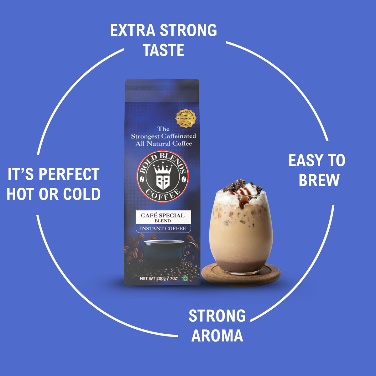 Bold Blends Cafe Special Blend 200g Pack Instant Coffee Powder | 5‎7% Coffee 43% Chicory | Medium Roast Strongest Caffeinated All Natural Coffee | Premium Blend of Arabica & Robusta to Energize Yourself