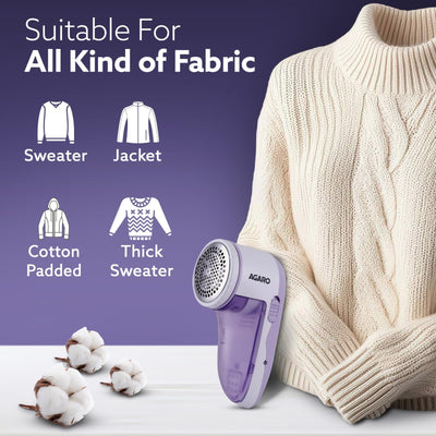 AGARO 2419 Lint Remover, Electric Fabric Shaver, Rechargeable, Stainless Steel Blades, Portable, Multi-Functional Fuzz Remover from Woollen Sweaters, Coat, Blankets, Jackets, Carpets, Burr Remover
