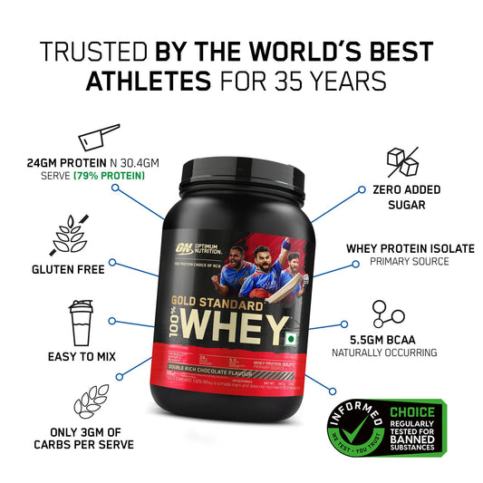 Gold Standard 100% Whey Protein Powder | Double Rich Chocolate | 2 lbs and Micronized Creatine Powder | Unflavoured|100 g