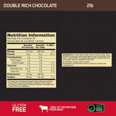 Gold Standard 100% Whey Protein Powder | Double Rich Chocolate | 2 lbs and Micronized Creatine Powder | Unflavoured|100 g