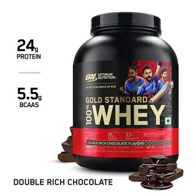 Gold Standard 100% Whey Protein Powder | Double Rich Chocolate | 5 lbs and Optimum Nutrition (ON) Gold Standard Pre-Workout- 142.5g/15 single serve packs (Green Apple Flavor), For Energy, Focus, Power, Endurance & Performance