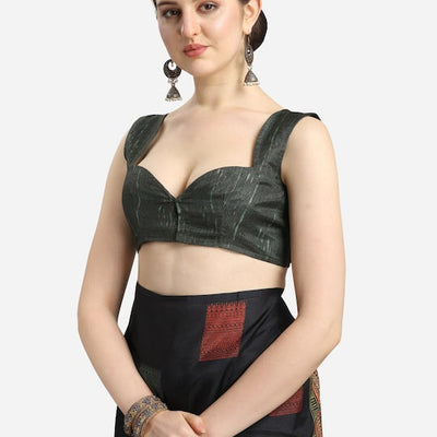 Black & Green Ethnic Motifs Fusion Saree
