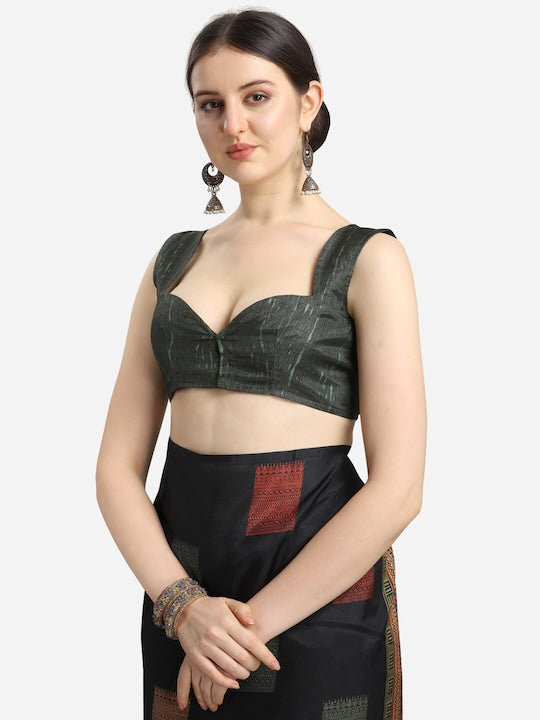 Black & Green Ethnic Motifs Fusion Saree