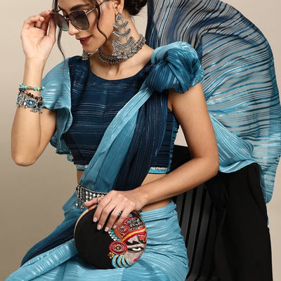 Calm Blue and Silver Sleek Saree