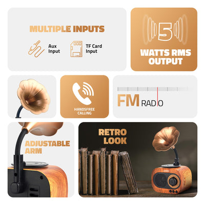 Artis BT12 Classic Retro Wireless BT Speaker with FM/USB/AUX in & Hands Free Calling (5W RMS Output)