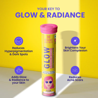 Chicnutrix Glow- 20 Effervescent Tablets| Japanese Glutathione & Vit. C| Antioxidants for clear, glowing skin| Sugar-free, Strawberry-lemon flavour