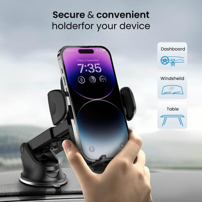 Ambrane Car Mobile Holder with Adjustable Side Arm for Smartphones, Mobile Holder Mount for Dashboard 360° Rotational, Strong Suction Cup, Compatible with 4 to 7-inch Devices (Grip Stand)