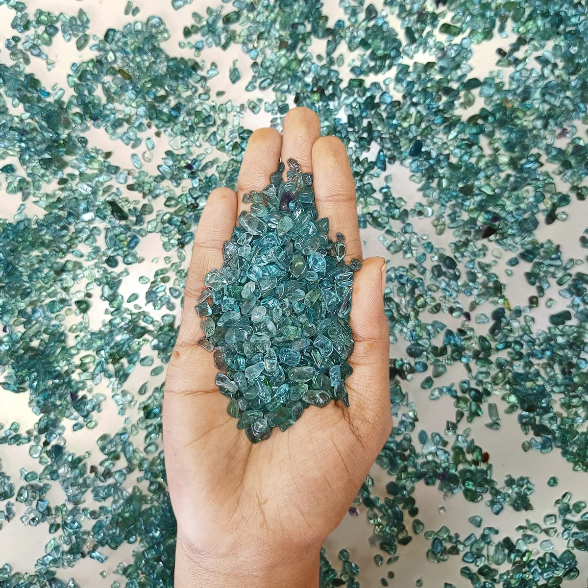 9Dzine Healing Crystal Chips for Vastu Natural Blue Apatite Stone 50 Gm Blue Apatite Crystal Stone Chips Dust Raw Rough Stone for Reiki Healing Meditation