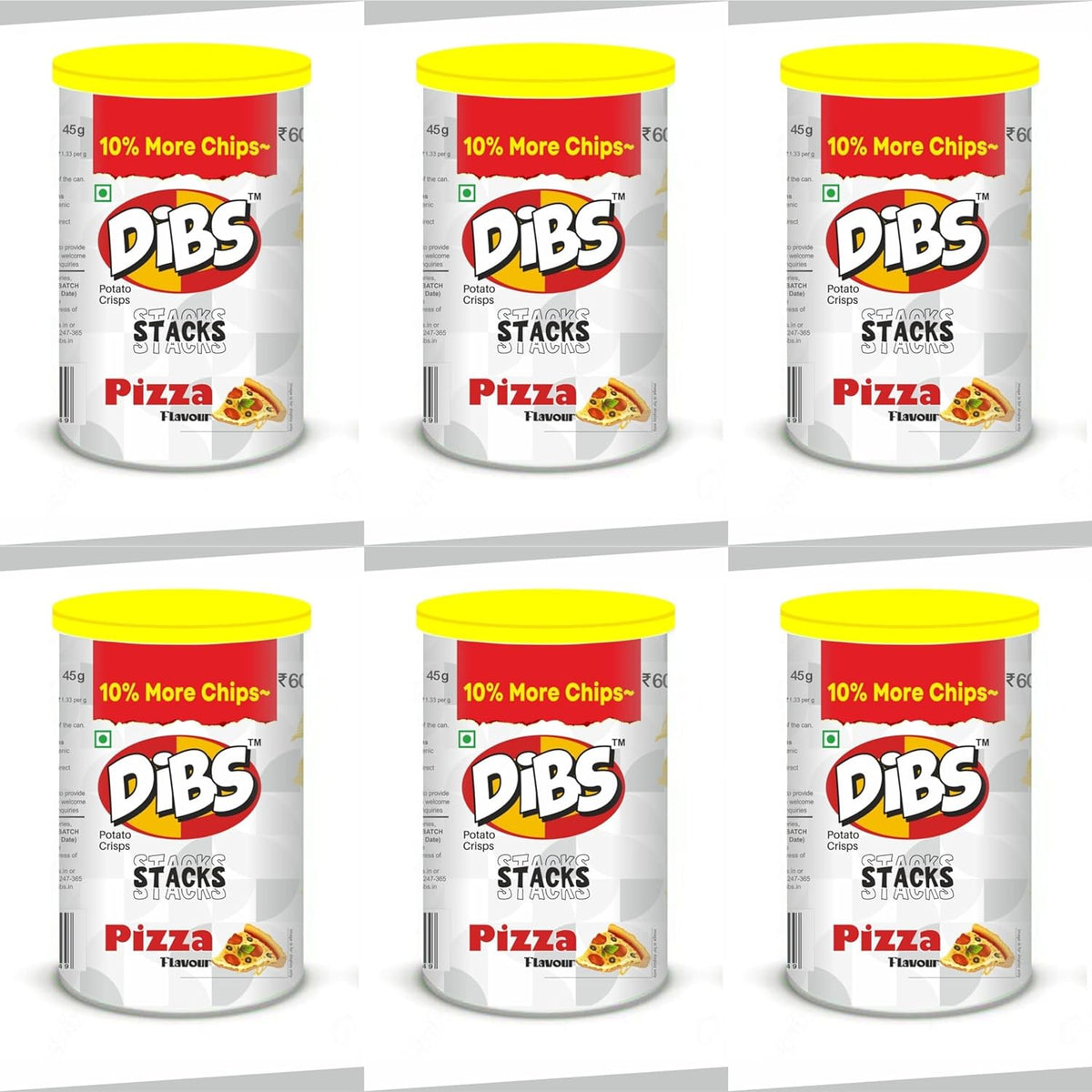 Dibs stacks (Pack of 6, 45 GM Each) Pizza Potato Crisps Chips On the Go Adventure, Crunchy Healthy and Tasty Chips, Snacks Chips