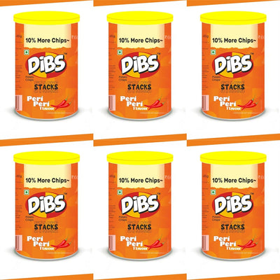 Dibs stacks (Pack of 6, 45 GM Each) Peri Peri Potato Crisps Chips On the Go Adventure, Crunchy Healthy and Tasty Chips, Snacks Chips
