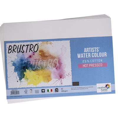 Brustro Watercolour Papers 25% Cotton HP 300 GSM A3 , 2 Packets (Each Packet Contains 5 sheets)