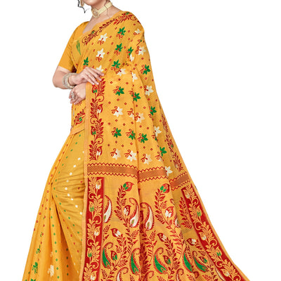 BROYAAR SHOP Women Soft Resham Dhakai Jamdani Relaxed Fit Blend Silk Saree Whole Body Design Without Regular Fit Blouse Piece(Gold)