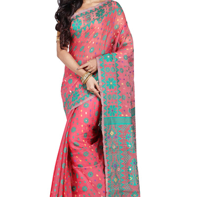 CRAFTONI Small Flower Butik Design Women Dhakai Jamdani Soft Cotton Silk Saree