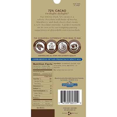 Ghirardelli Intense Dark 72% Cacao Twilight Delight Chocolate Bar, 100g