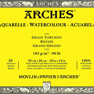 Arches Watercolour 185 GSM Rough Natural White 26 x 36 cm Paper Blocks, 20 Sheets