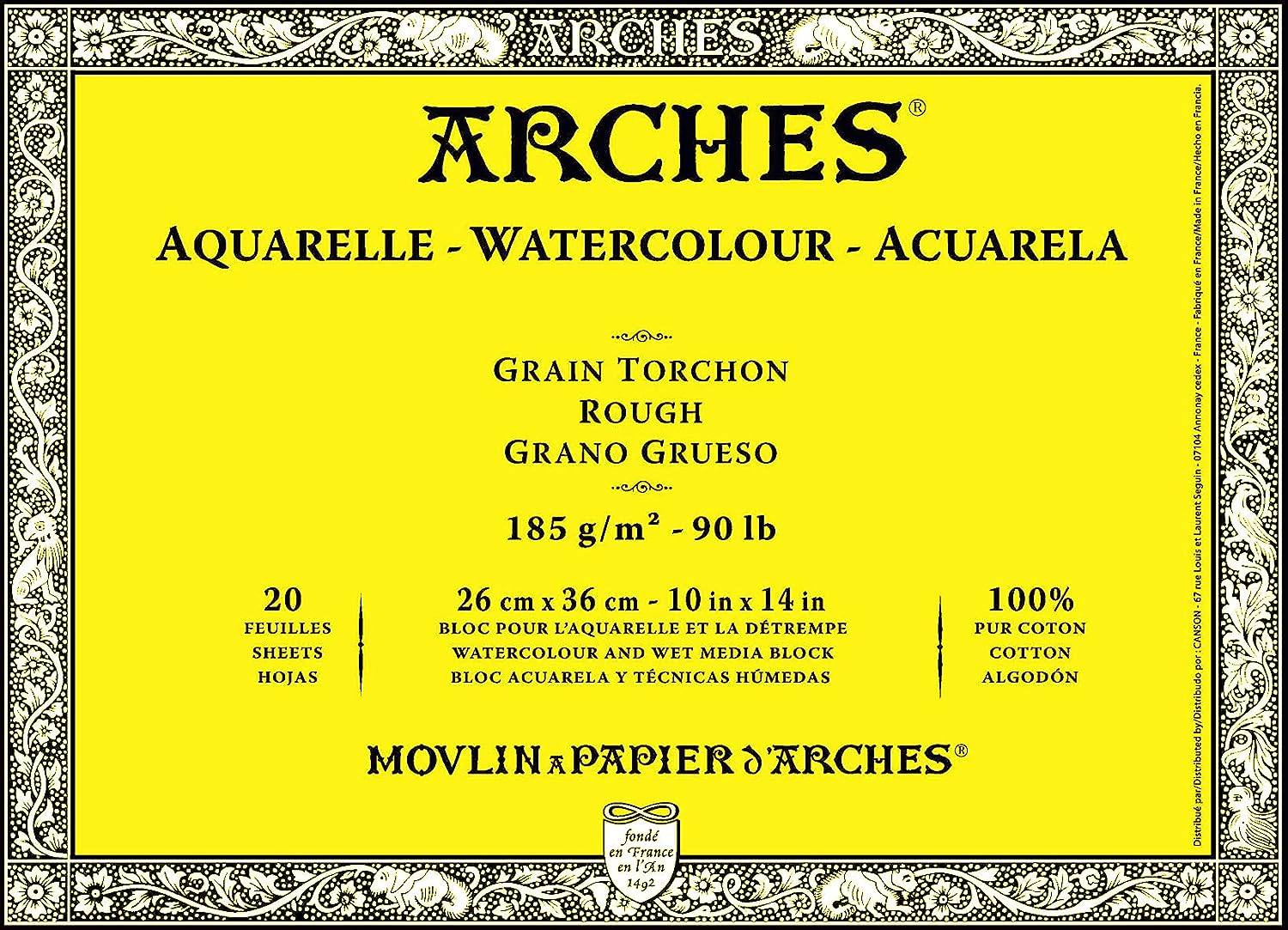 Arches Watercolour 185 GSM Rough Natural White 26 x 36 cm Paper Blocks, 20 Sheets