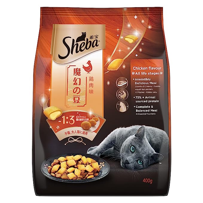 Sheba Kitten and Adult, Irresistible Dry Cat Food, Chicken Flavour, 400g Pack